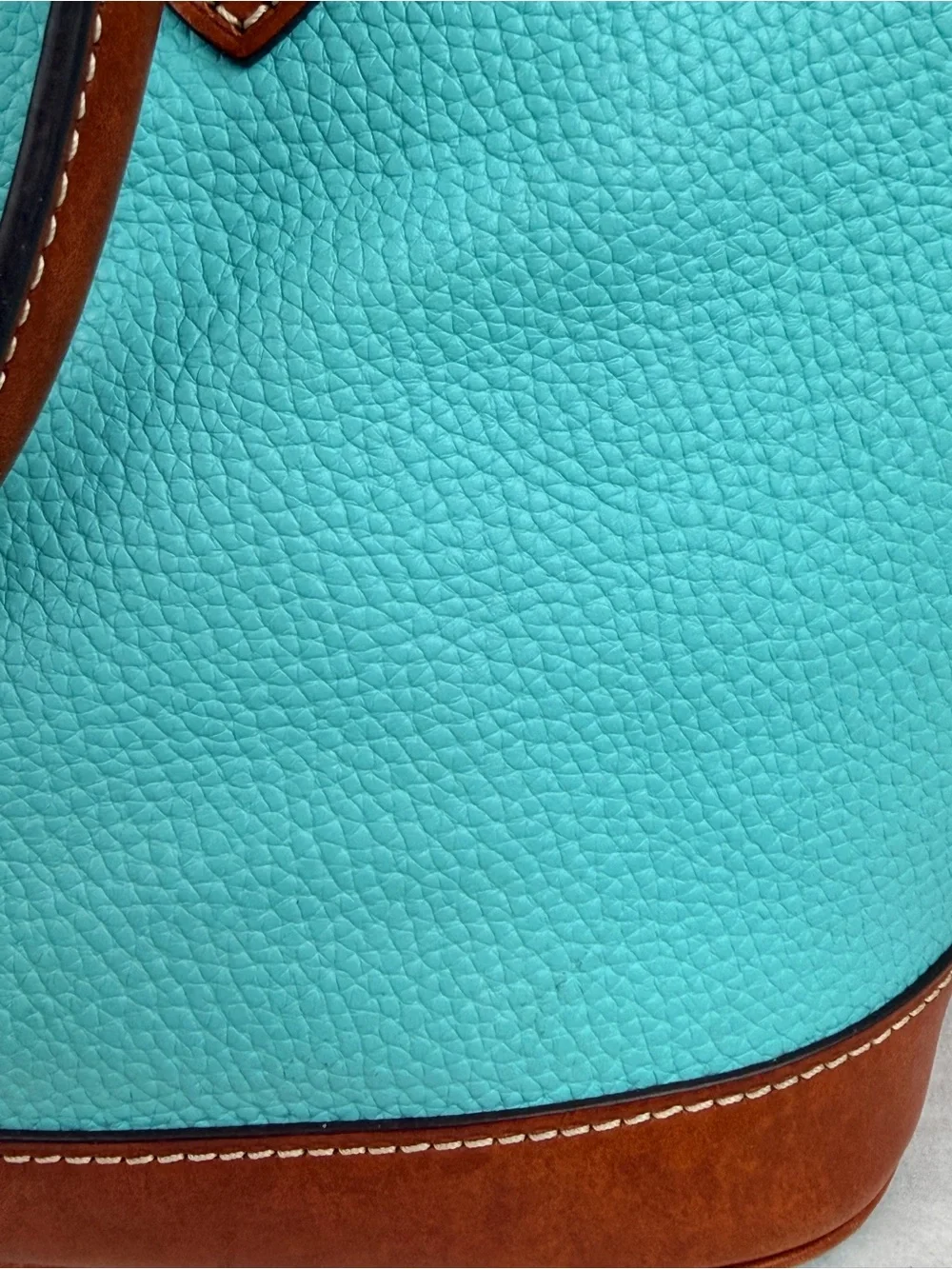 Dooney & Bourke Zip Zip Turquoise Leather Satchel with Brown Trim